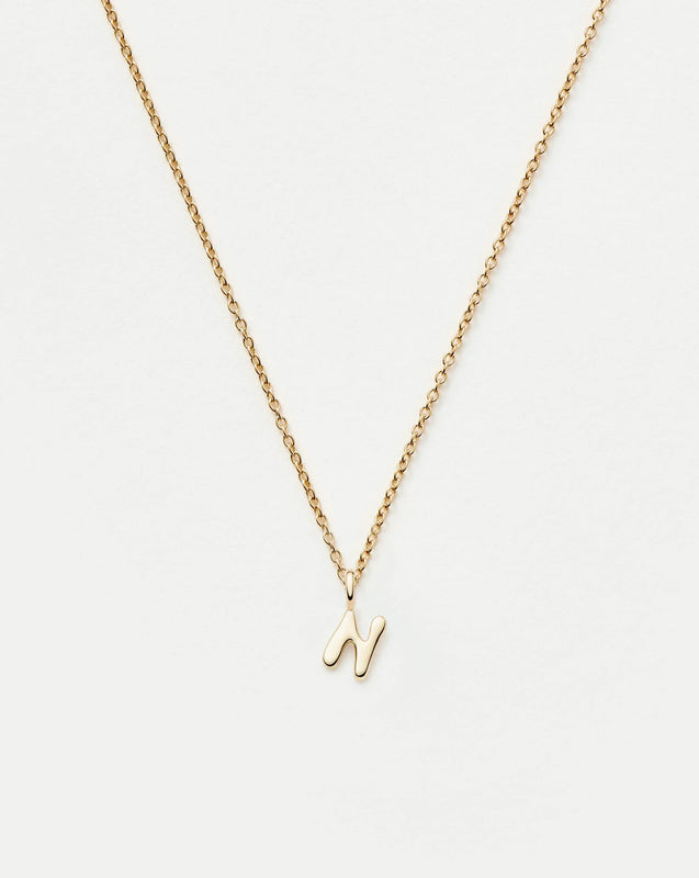 Solid Gold Initial Mini Pendant Necklace - N | 14ct Solid Gold