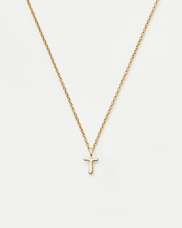 Solid Gold Initial Mini Pendant Necklace - T | 14ct Solid Gold