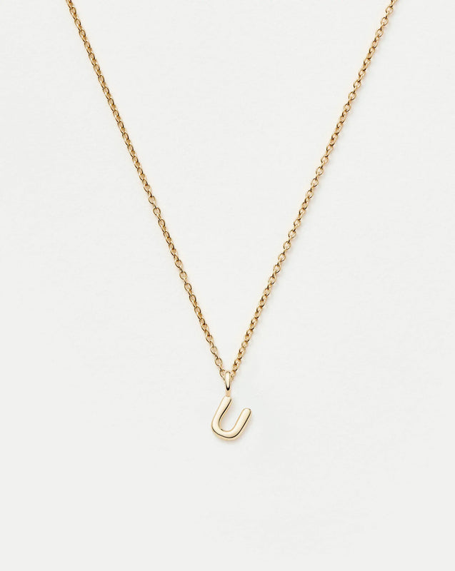 Solid Gold Initial Mini Pendant Necklace - U | 14ct Solid Gold