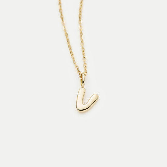 Fine Initial Mini Pendant Necklace - V | 14ct Solid Gold Necklaces Missoma 