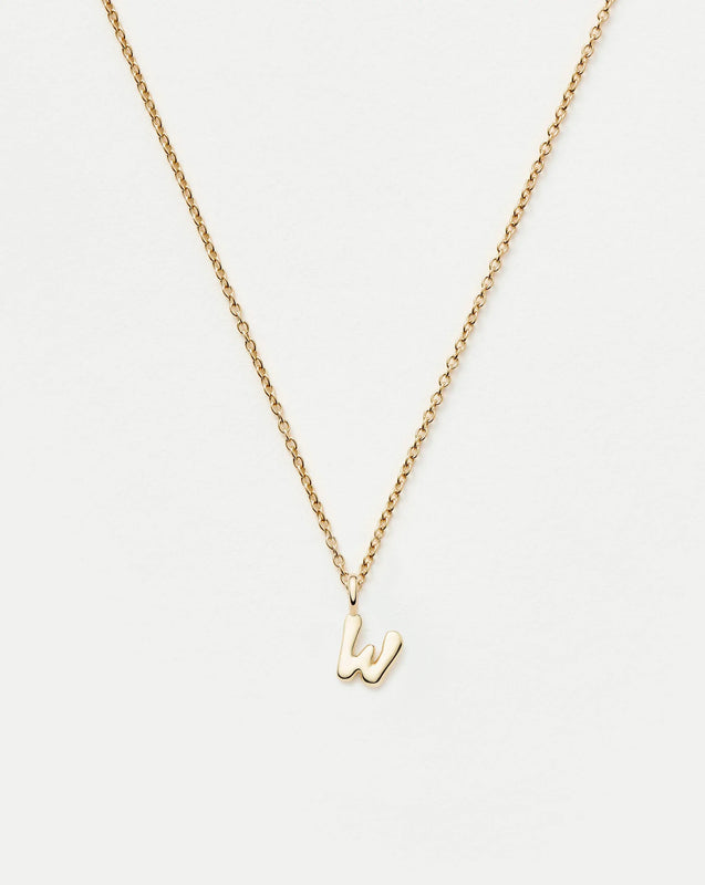 Solid Gold Initial Mini Pendant Necklace - W | 14ct Solid Gold
