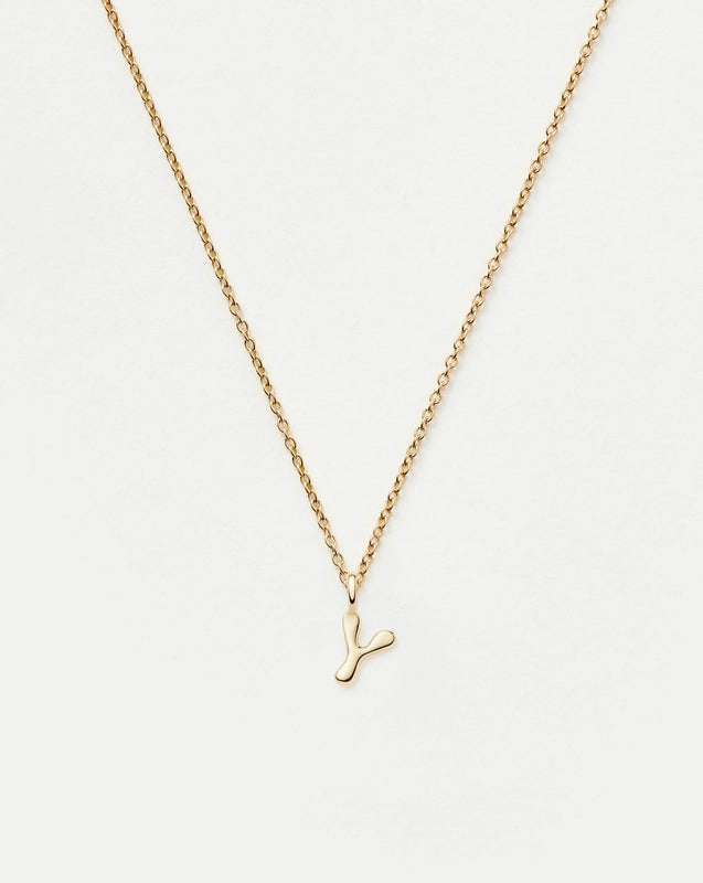 Solid Gold Initial Mini Pendant Necklace - Y | 14ct Solid Gold