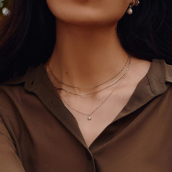 Fine March Birthstone Pendant Necklace | 14ct Solid Gold/Aquamarine Necklace Missoma 