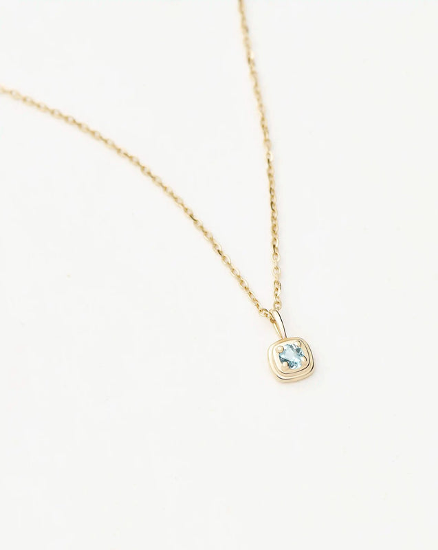 Solid Gold March Birthstone Pendant Necklace | 14ct Solid Gold/Aquamarine