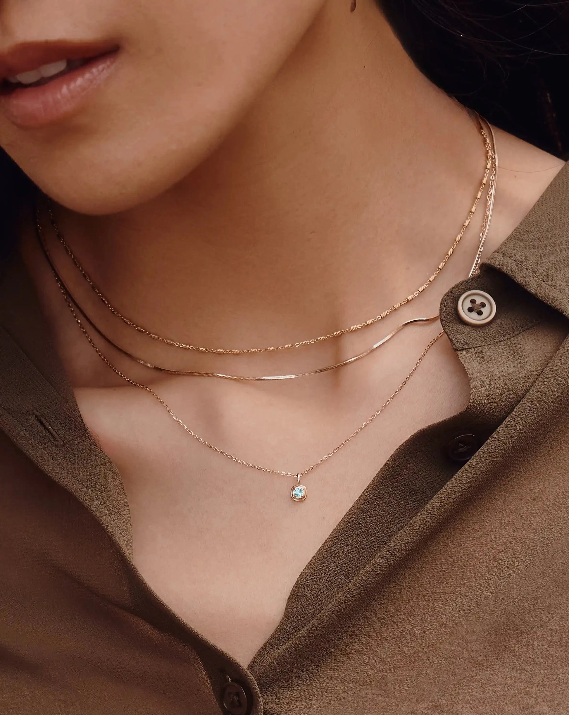 Fine March Birthstone Pendant Necklace | 14ct Solid Gold/Aquamarine Necklaces Missoma 