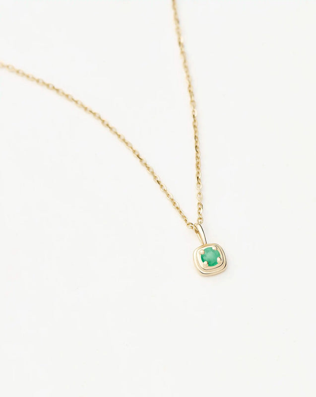 Solid Gold May Birthstone Pendant Necklace | 14ct Solid Gold/Emerald
