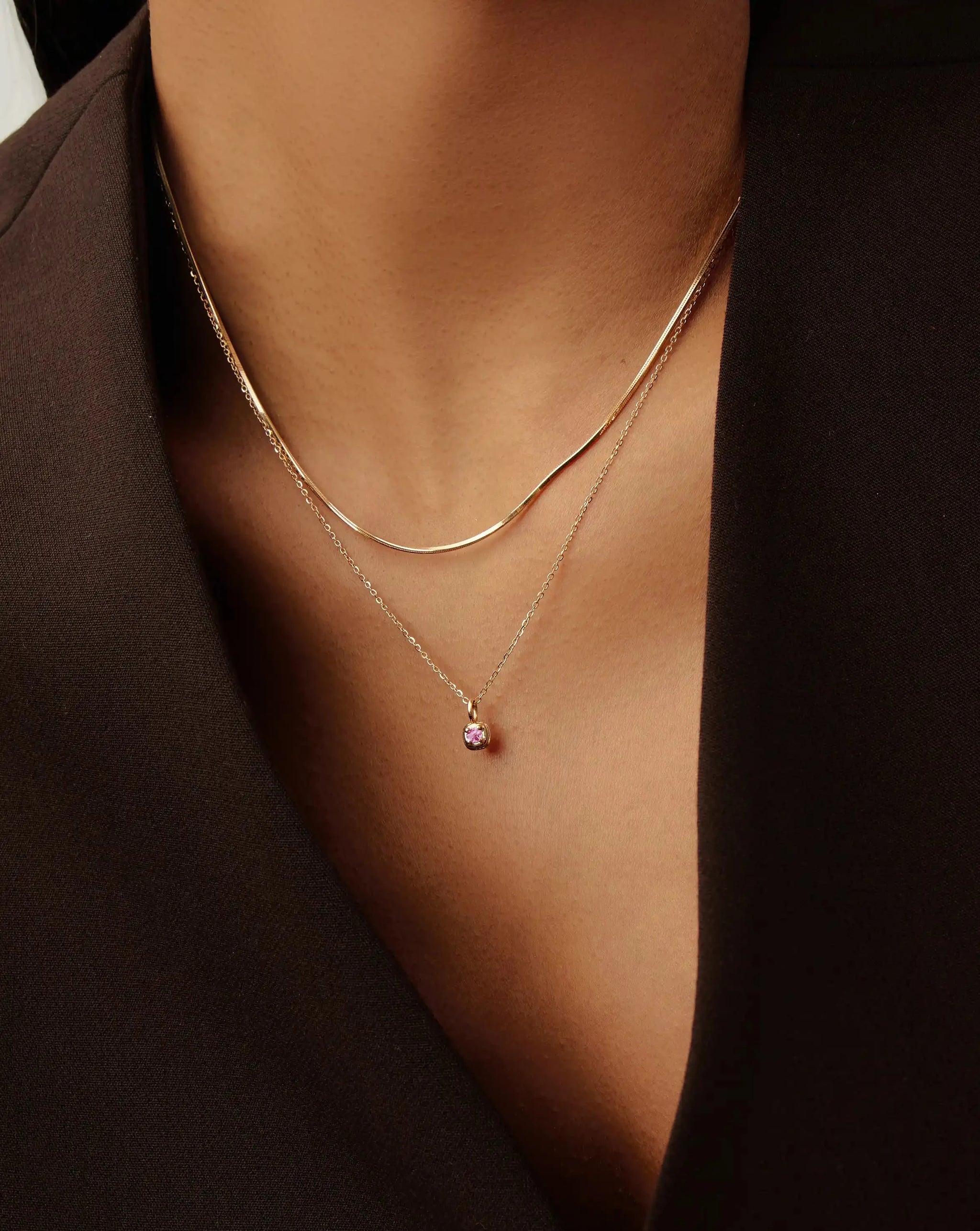Fine October Birthstone Pendant Necklace | 14ct Solid Gold/Pink Tourmaline Necklace Missoma 
