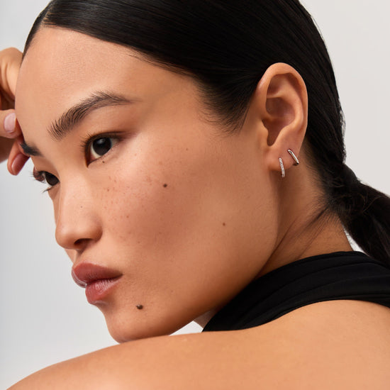 Fine Ovate Mini Hoop Earrings | 14ct Solid White Gold Earrings Missoma 