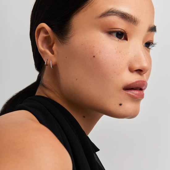 Fine Ovate Mini Hoop Earrings | 14ct Solid White Gold Earrings Missoma 
