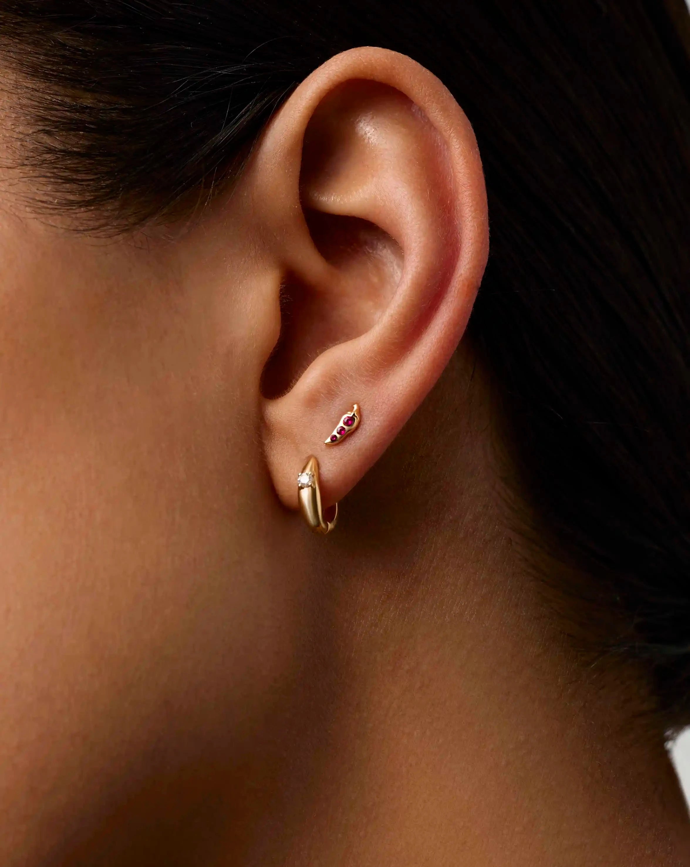 Fine Ruby Chilli Single Stud Earring | 14ct Solid Gold/Ruby Earrings Missoma 