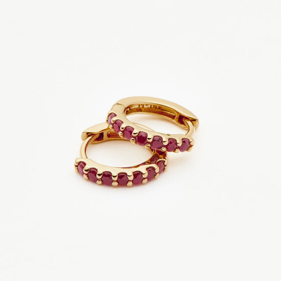 Fine Ruby Huggies | 14ct Solid Gold/Ruby Earrings Missoma 