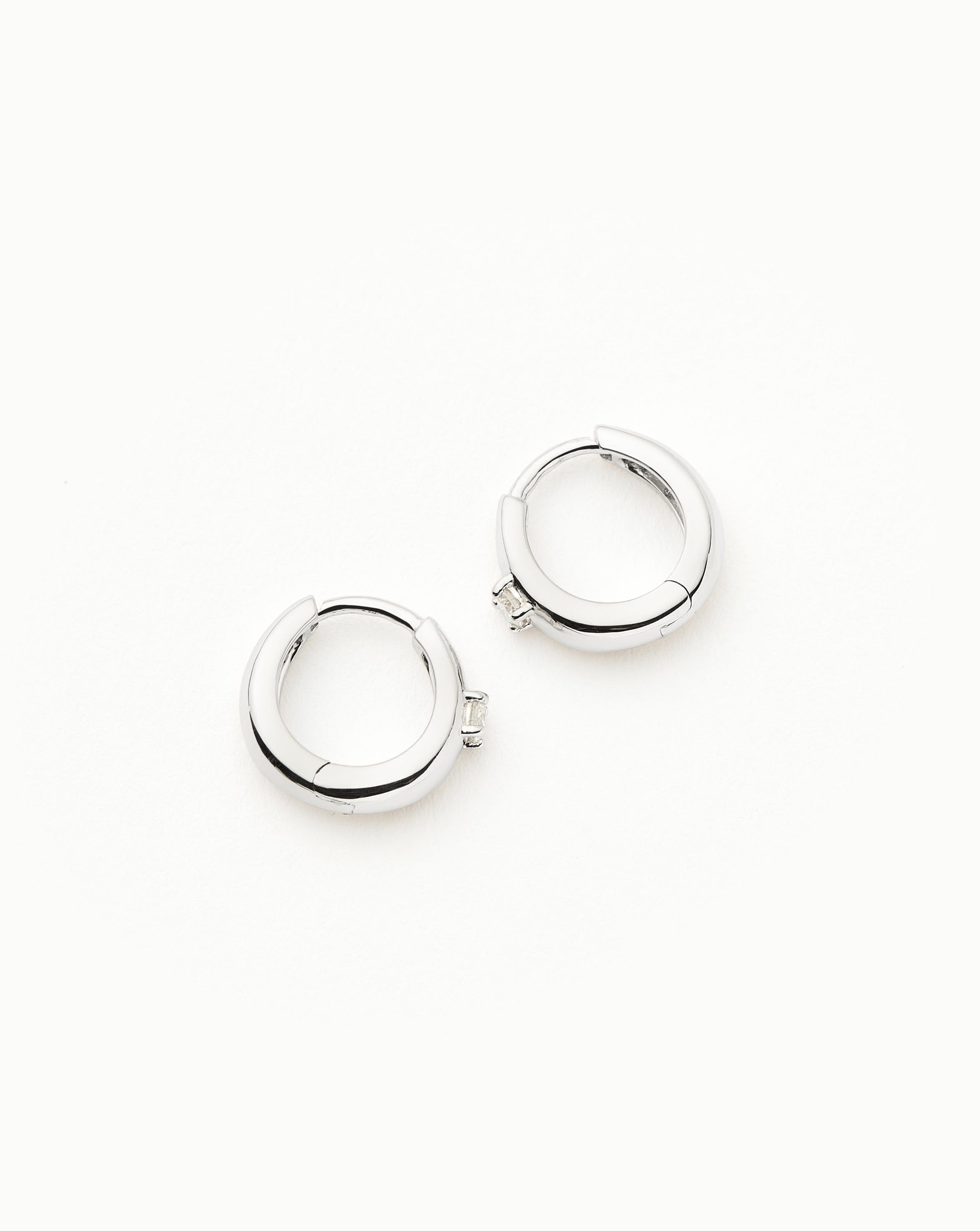 Fine Single Diamond Dome Huggies | 14ct Solid White Gold/Diamond Earrings Missoma 