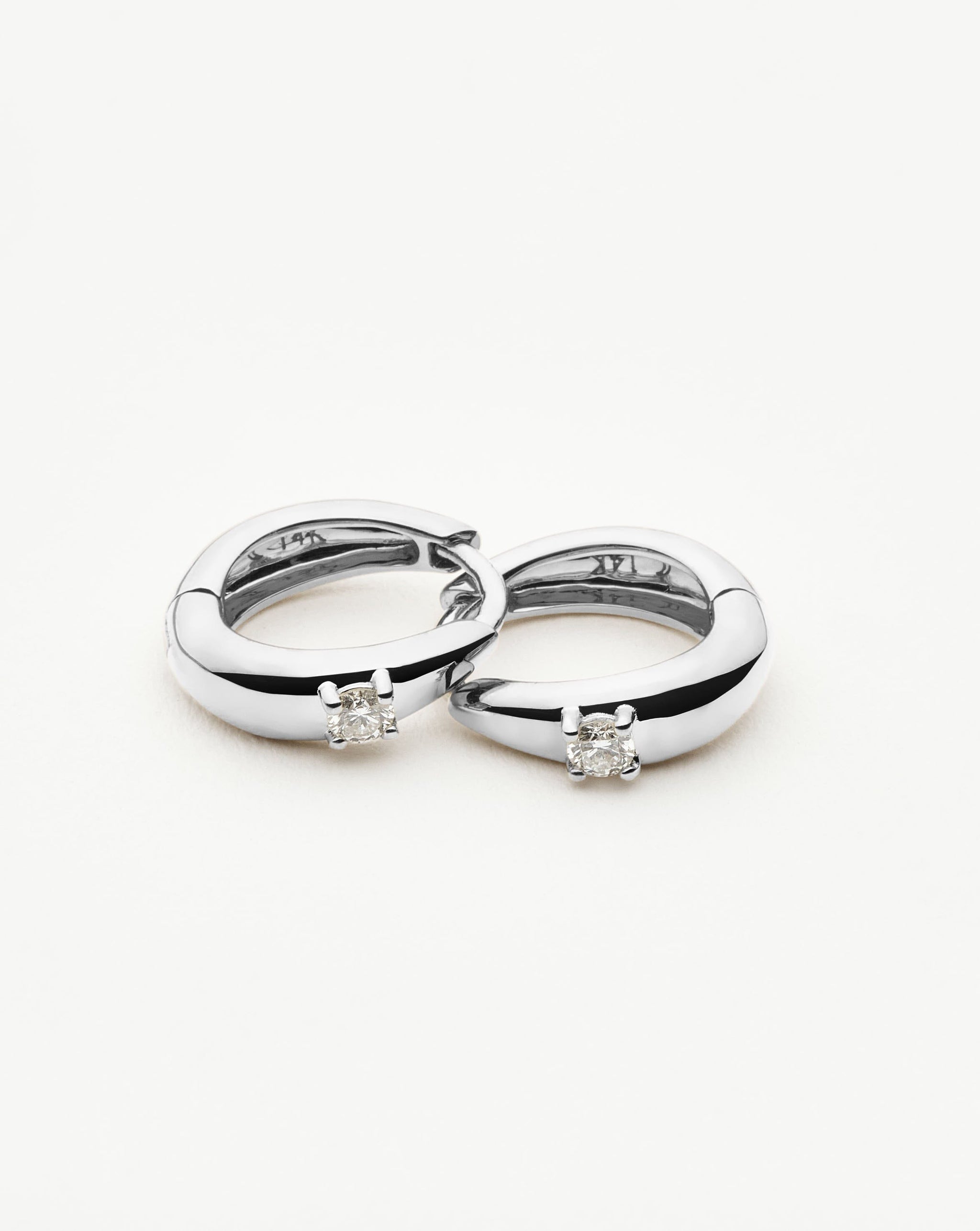 Fine Single Diamond Dome Huggies | 14ct Solid White Gold/Diamond Earrings Missoma 