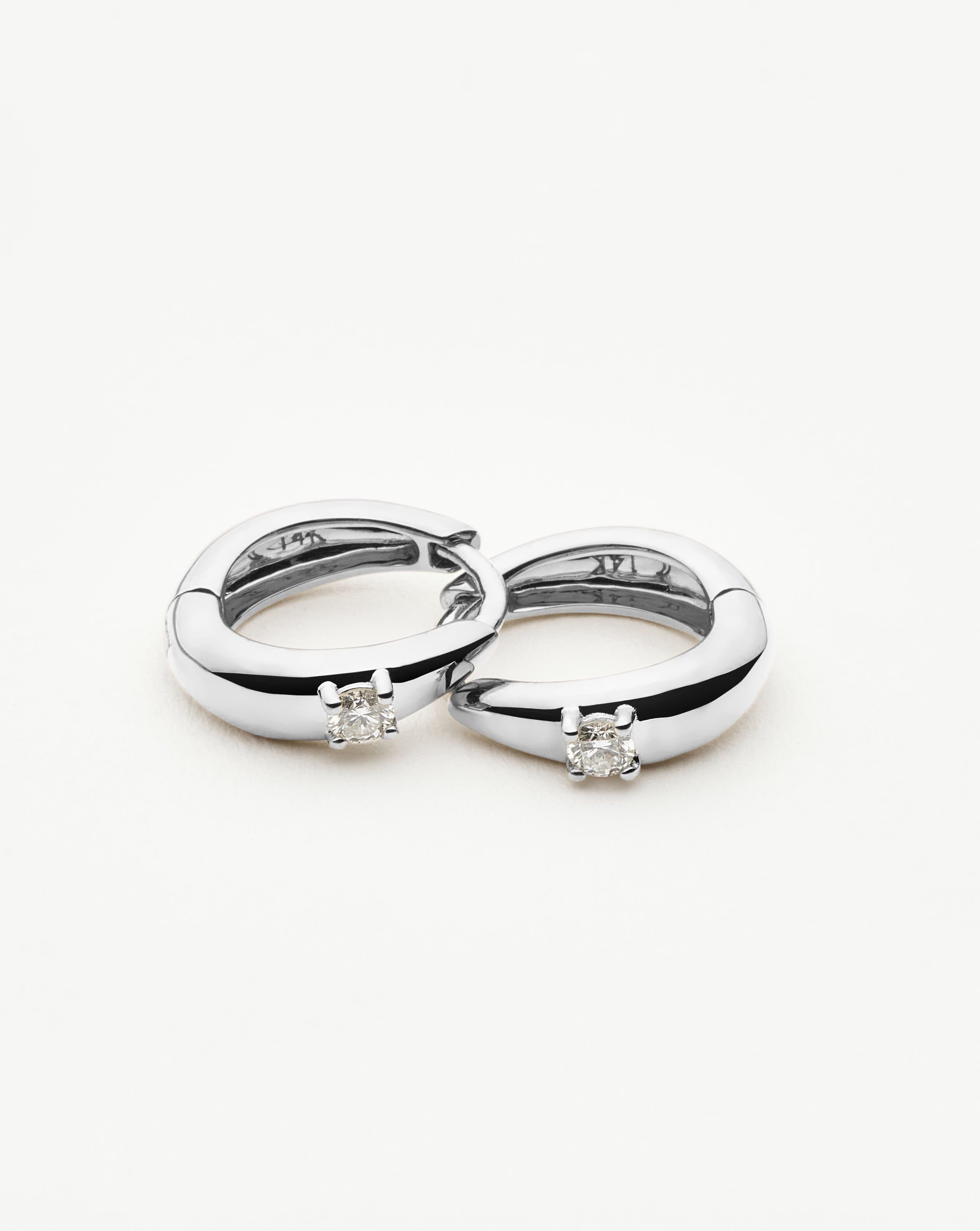 Fine Single Diamond Dome Huggies | 14ct Solid White Gold/Diamond Earrings Missoma 