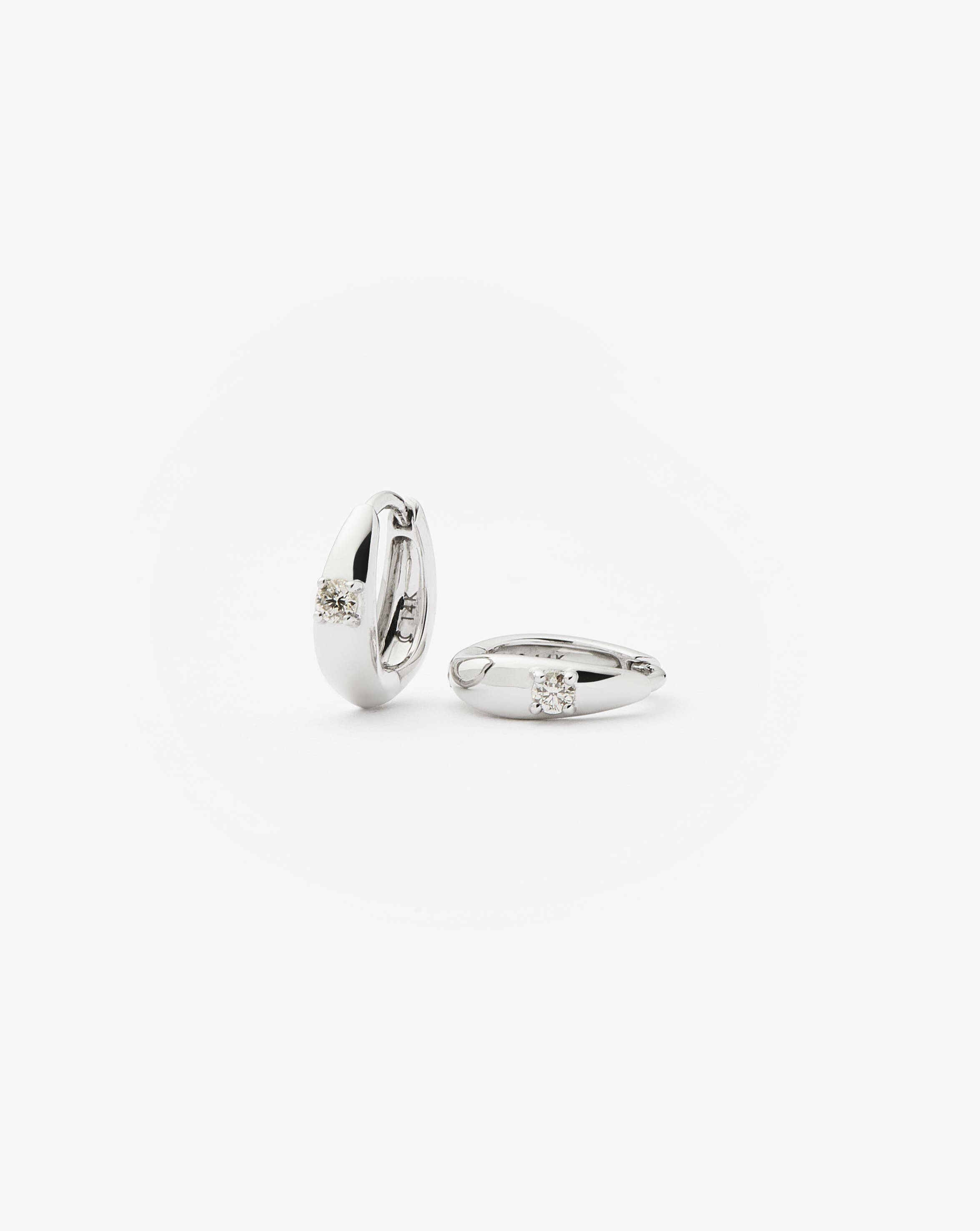 Fine Single Diamond Dome Huggies | 14ct Solid White Gold/Diamond Earrings Missoma 