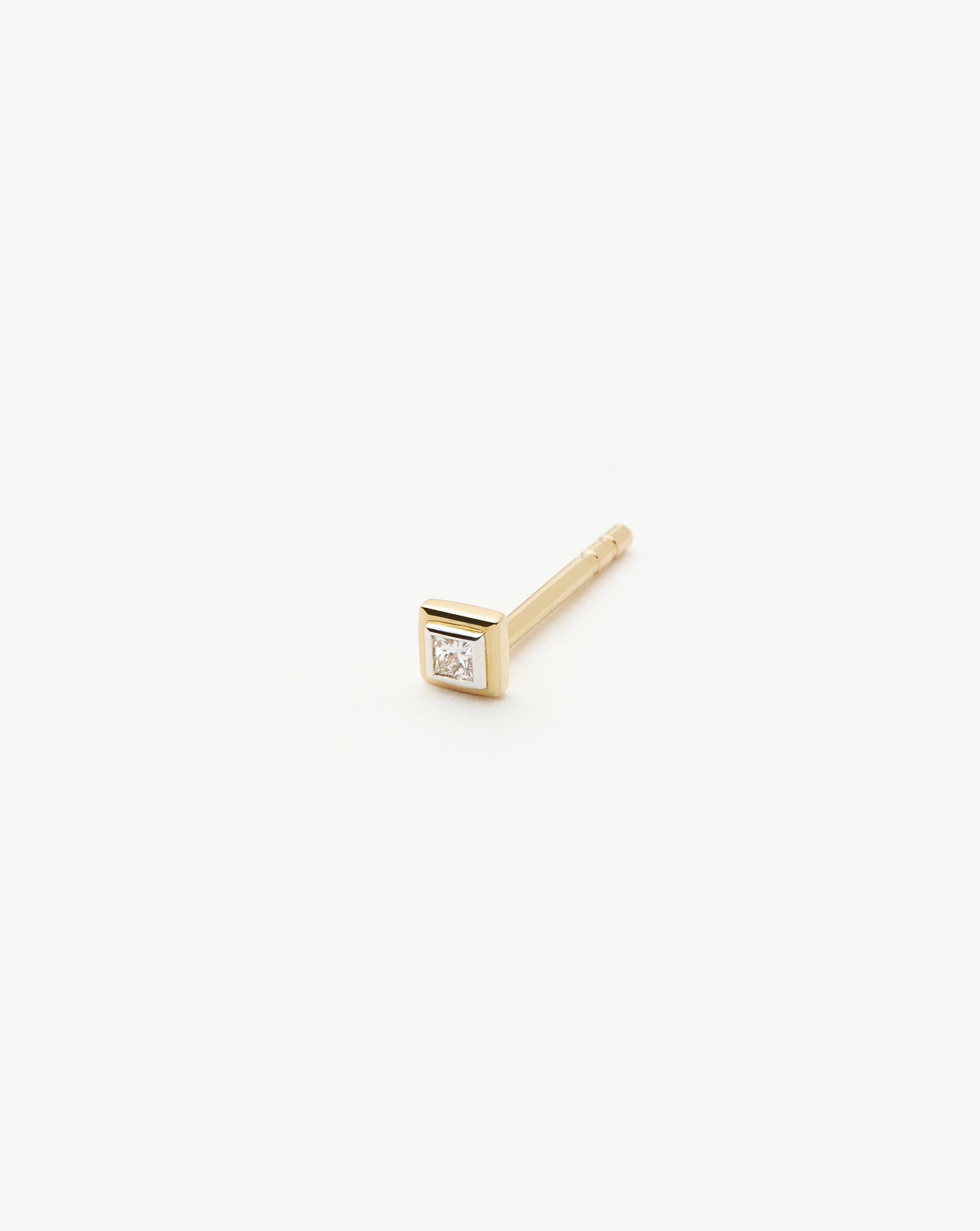 Fine Square Solitaire Single Stud Earring | 14ct Solid Gold/Diamond Earrings Missoma 