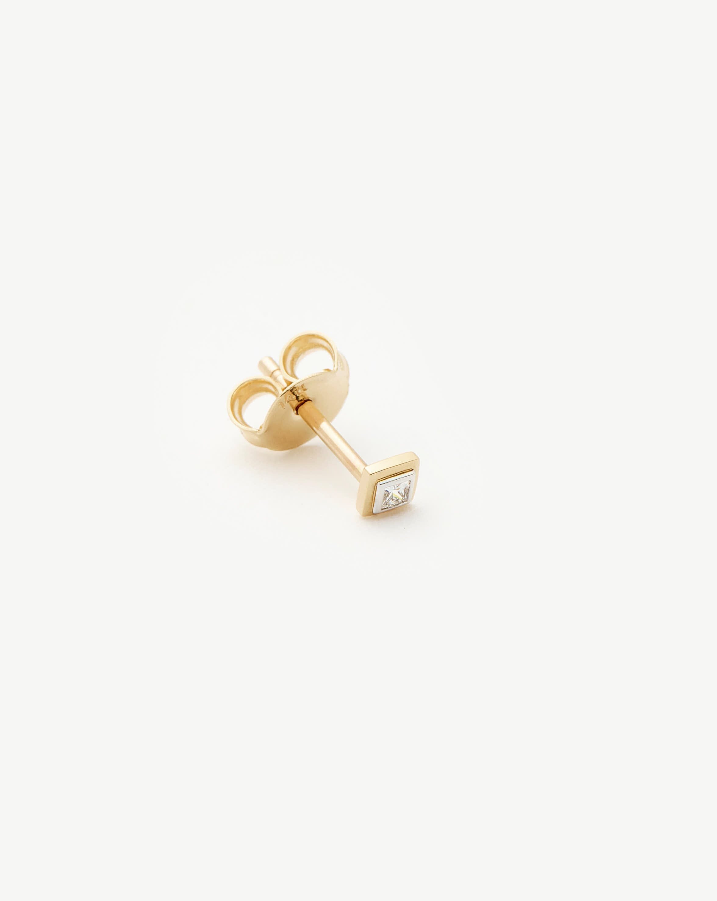 Fine Square Solitaire Single Stud Earring | 14ct Solid Gold/Diamond Earrings Missoma 