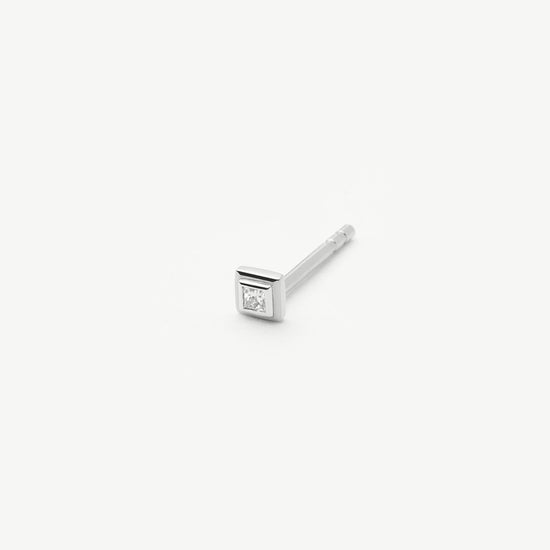 Fine Square Solitaire Single Stud Earring | 14ct Solid White Gold/Diamond Earrings Missoma 