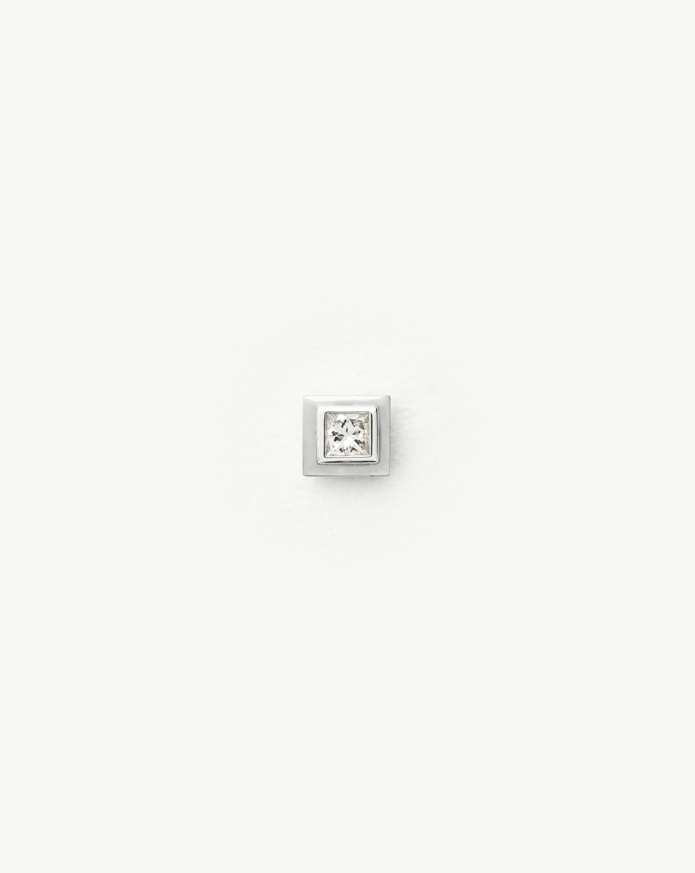 Fine Square Solitaire Single Stud Earring | 14ct Solid White Gold/Diamond Earrings Missoma 