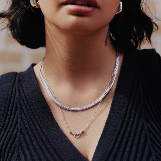 Flat Snake Chain Necklace | Rhodium Plated on Recycled Sterling Silver Necklaces Missoma 