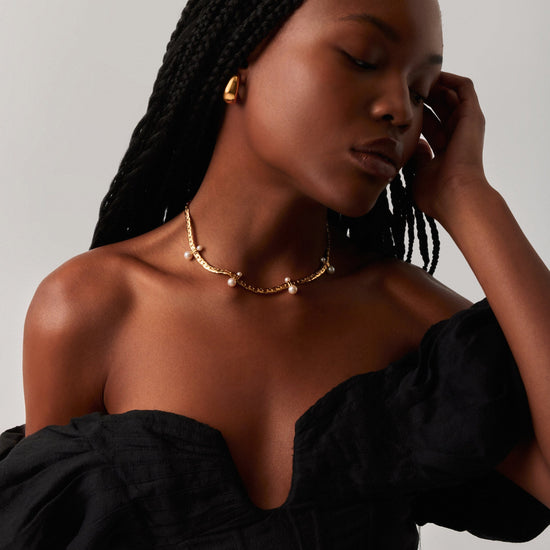Floating Pearl Cobra Chain Choker | 18ct Gold Plated/Pearl Necklaces Missoma 