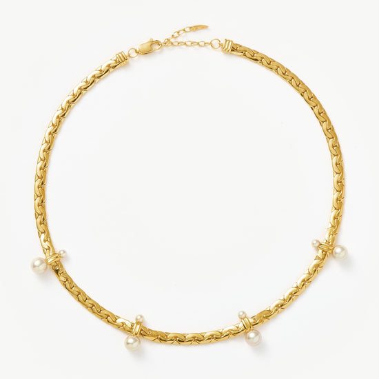 Floating Pearl Cobra Chain Choker | 18ct Gold Plated/Pearl Necklaces Missoma 