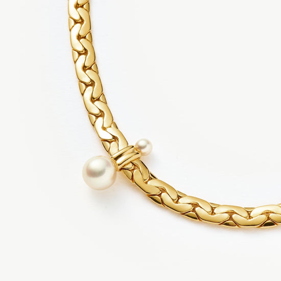 Floating Pearl Cobra Chain Choker | 18ct Gold Plated/Pearl Necklaces Missoma 