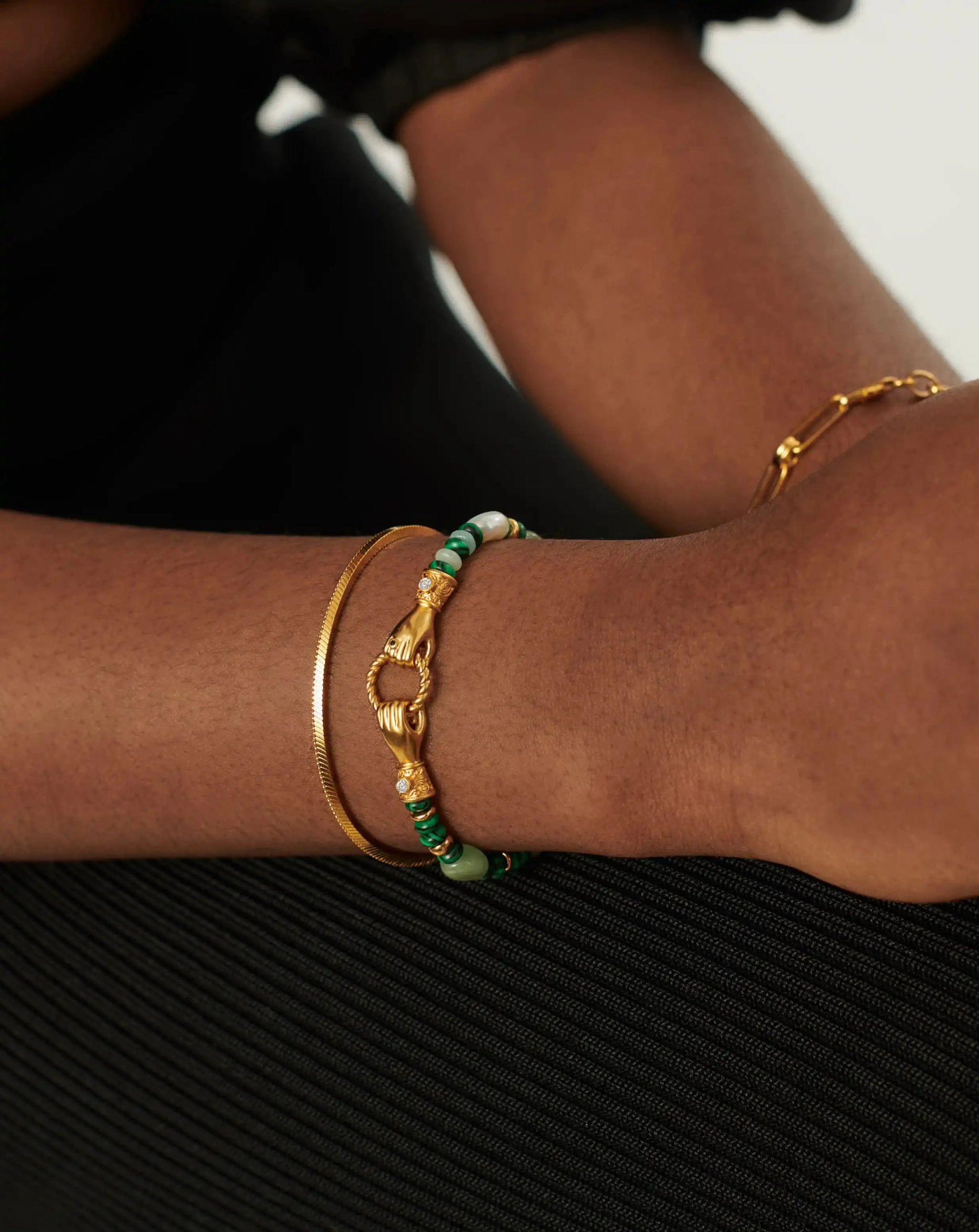 Harris Reed In Good Hands Beaded Gemstone Bracelet | 18ct Gold Plated/Multi Green Gemstone & Pearl Bracelets Missoma 