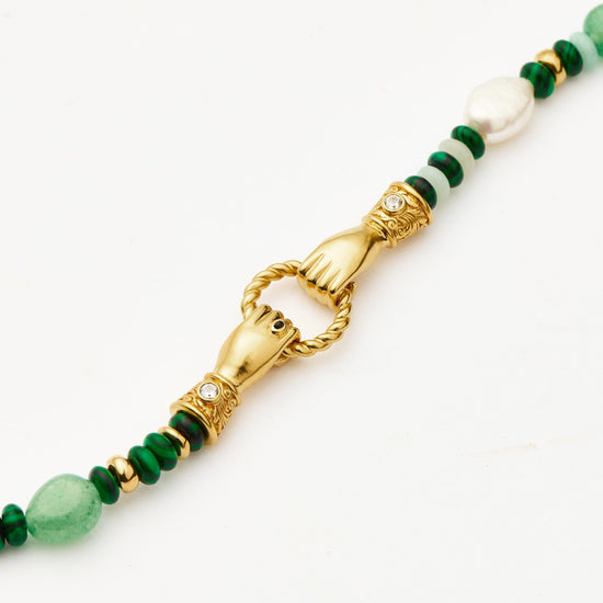 Harris Reed In Good Hands Beaded Gemstone Bracelet | 18ct Gold Plated/Multi Green Gemstone & Pearl Bracelets Missoma 