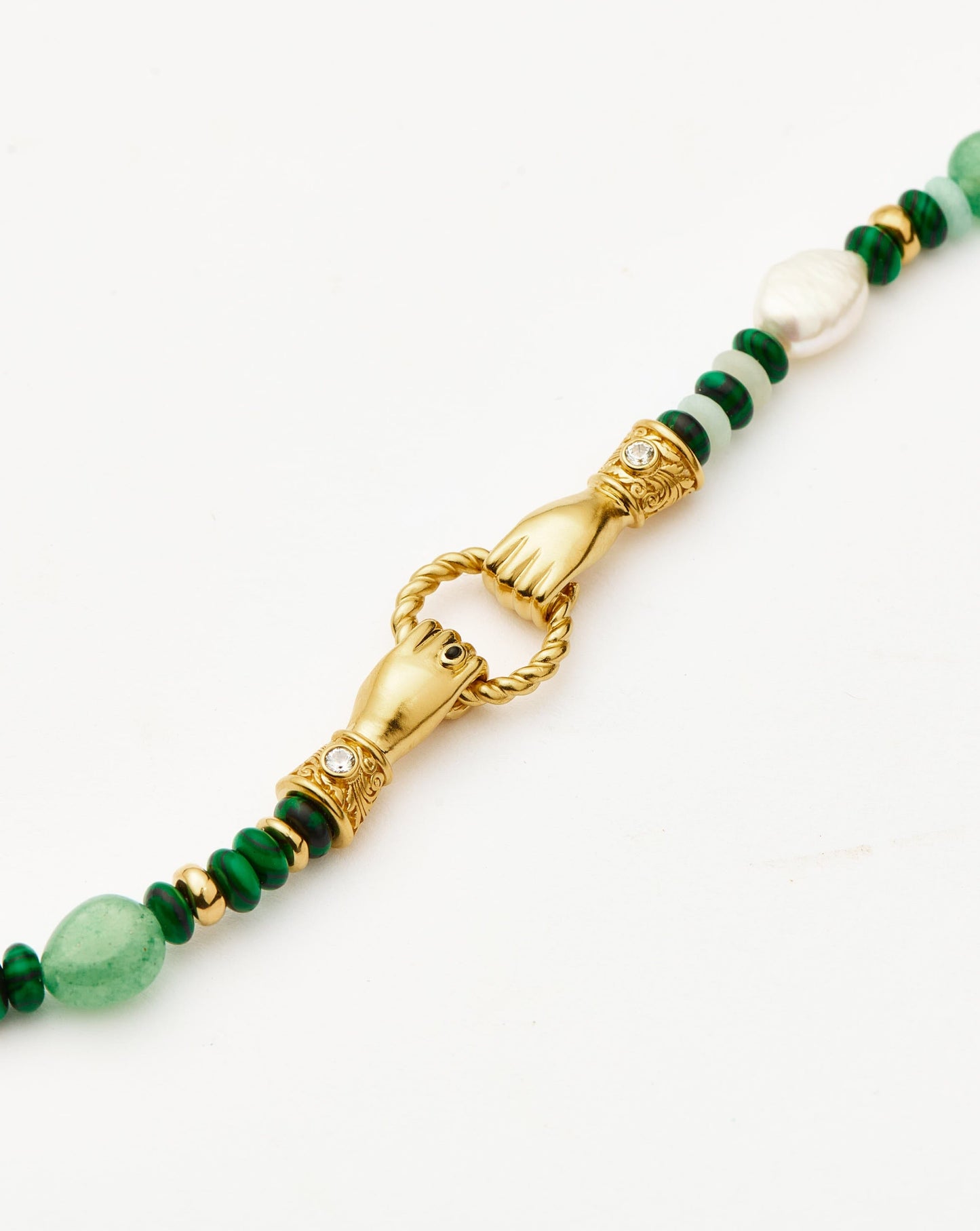 Harris Reed In Good Hands Beaded Gemstone Bracelet | 18ct Gold Plated/Multi Green Gemstone & Pearl Bracelets Missoma 