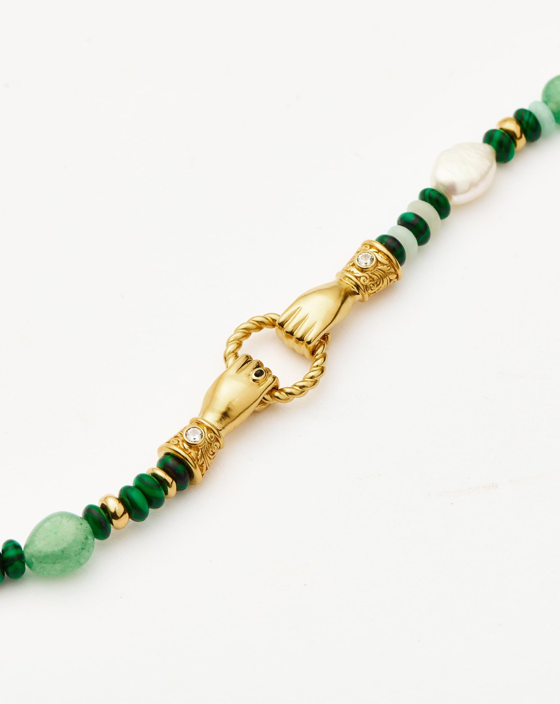 Harris Reed In Good Hands Beaded Gemstone Bracelet | 18ct Gold Plated/Multi Green Gemstone & Pearl Bracelets Missoma 