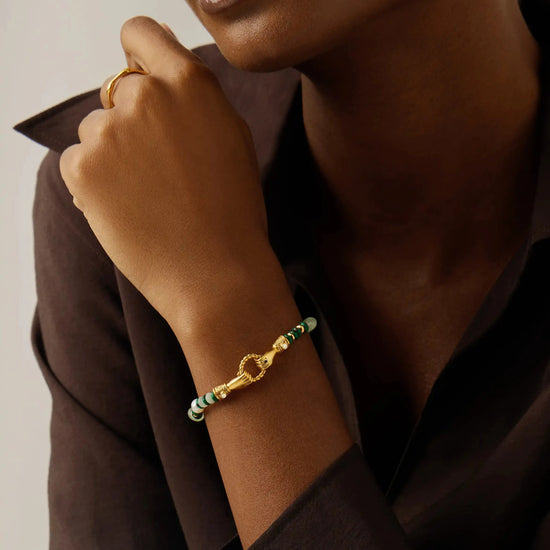 Harris Reed In Good Hands Beaded Gemstone Bracelet | 18ct Gold Plated/Multi Green Gemstone & Pearl Bracelets Missoma 