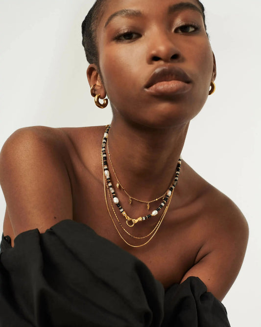 Harris Reed In Good Hands Beaded Gemstone Necklace | 18ct Gold Plated/Black Chalcedony & Pearl Necklaces Missoma 