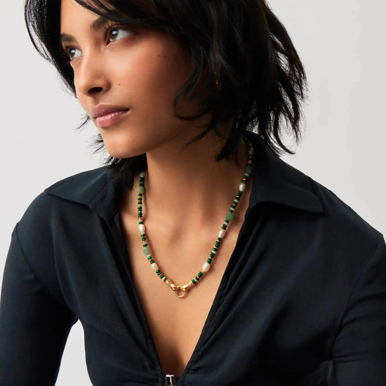 Harris Reed In Good Hands Beaded Gemstone Necklace | 18ct Gold Plated/Multi Green Gemstone & Pearl Necklaces Missoma 