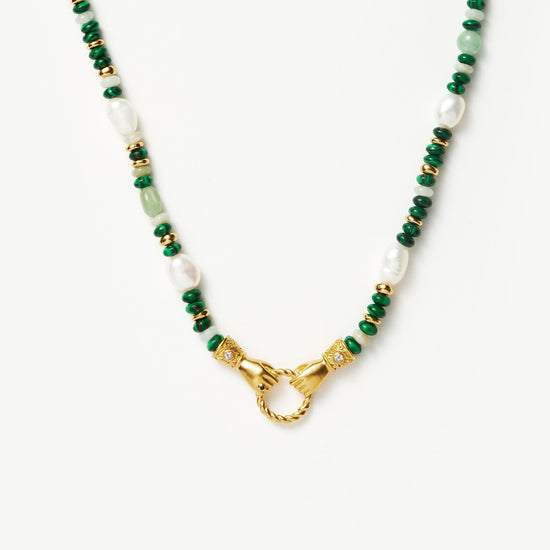 Harris Reed In Good Hands Beaded Gemstone Necklace | 18ct Gold Plated/Multi Green Gemstone & Pearl Necklaces Missoma 