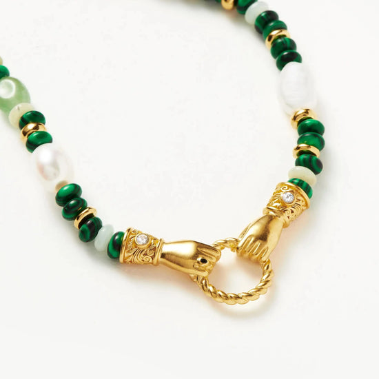 Harris Reed In Good Hands Beaded Gemstone Necklace | 18ct Gold Plated/Multi Green Gemstone & Pearl Necklaces Missoma 