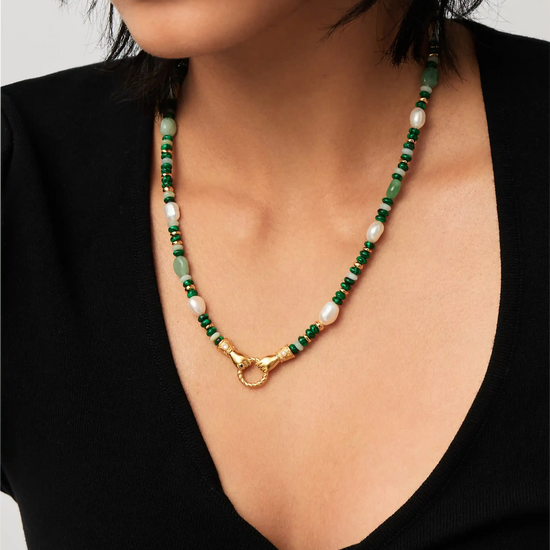 Harris Reed In Good Hands Beaded Gemstone Necklace | 18ct Gold Plated/Multi Green Gemstone & Pearl Necklaces Missoma 