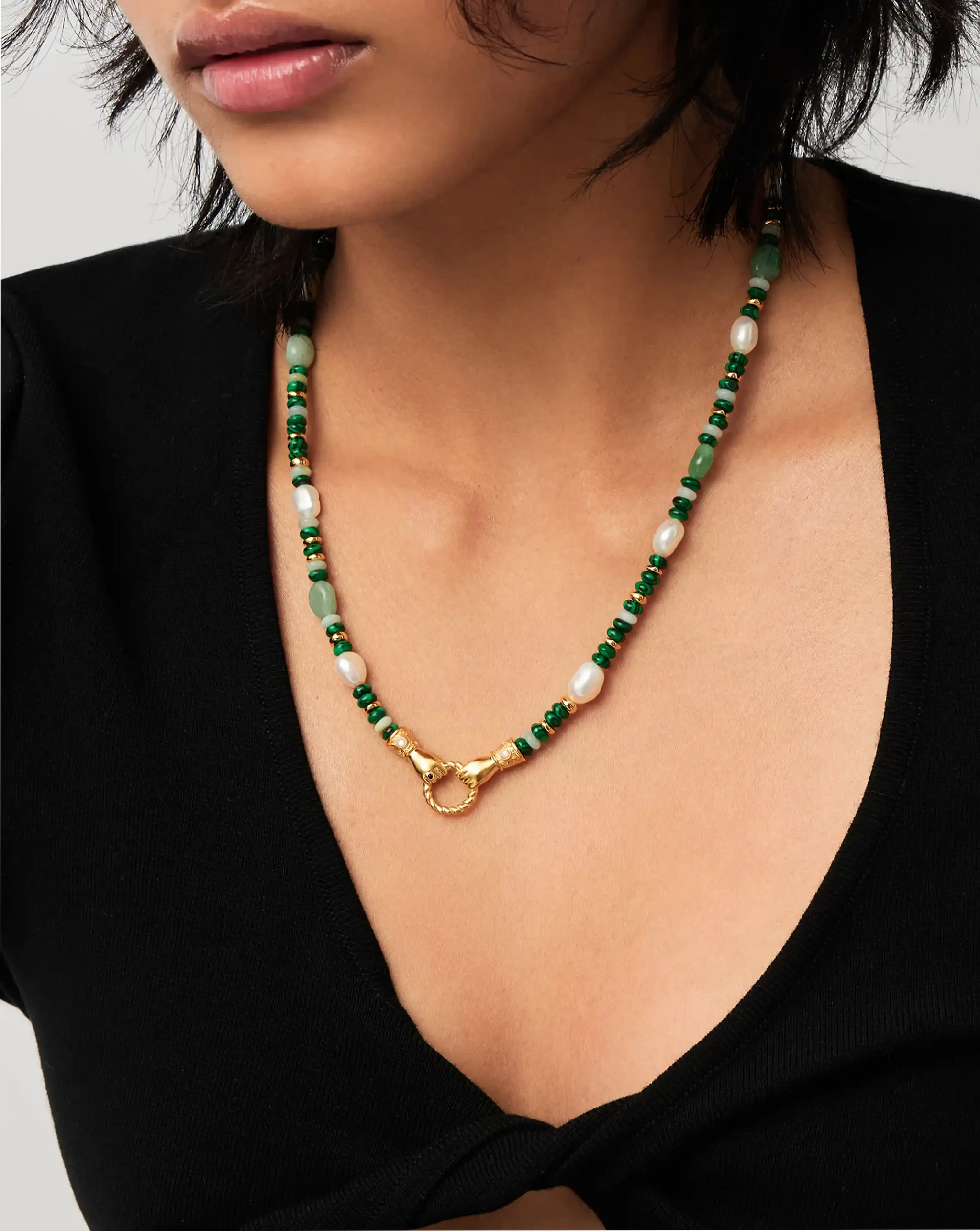 Harris Reed In Good Hands Beaded Gemstone Necklace | 18ct Gold Plated/Multi Green Gemstone & Pearl Necklaces Missoma 
