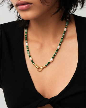 Harris Reed In Good Hands Beaded Gemstone Necklace | 18ct Gold Plated/Multi Green Gemstone & Pearl Necklaces Missoma 