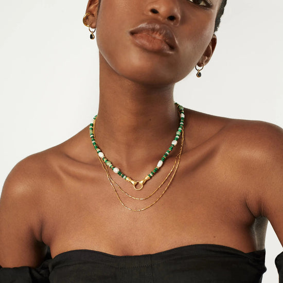 Harris Reed In Good Hands Beaded Gemstone Necklace | 18ct Gold Plated/Multi Green Gemstone & Pearl Necklaces Missoma 