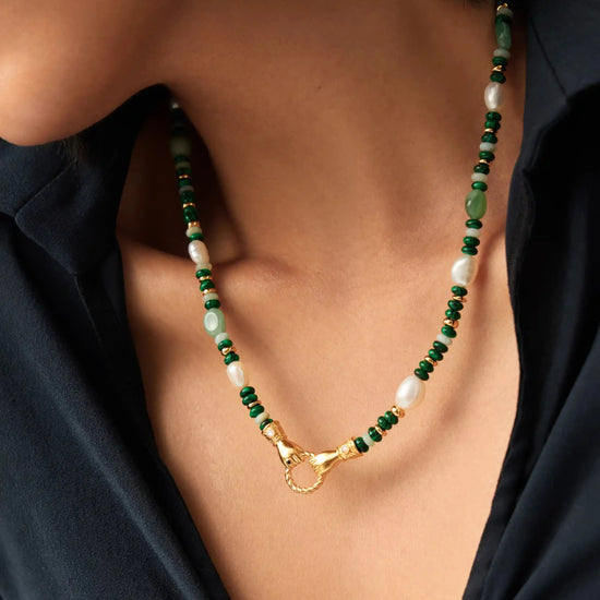 Harris Reed In Good Hands Beaded Gemstone Necklace | 18ct Gold Plated/Multi Green Gemstone & Pearl Necklaces Missoma 