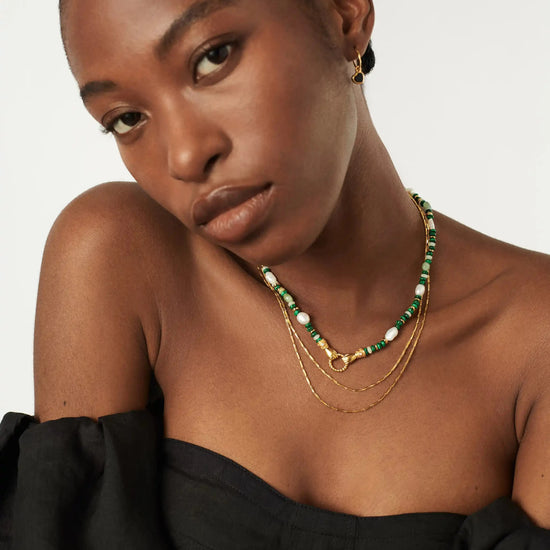 Harris Reed In Good Hands Beaded Gemstone Necklace | 18ct Gold Plated/Multi Green Gemstone & Pearl Necklaces Missoma 