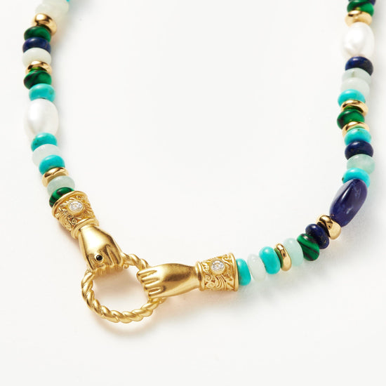Harris Reed In Good Hands Beaded Gemstone Necklace | 18ct Gold Plated/Turquoise, Lapis & Pearl Necklaces Missoma 