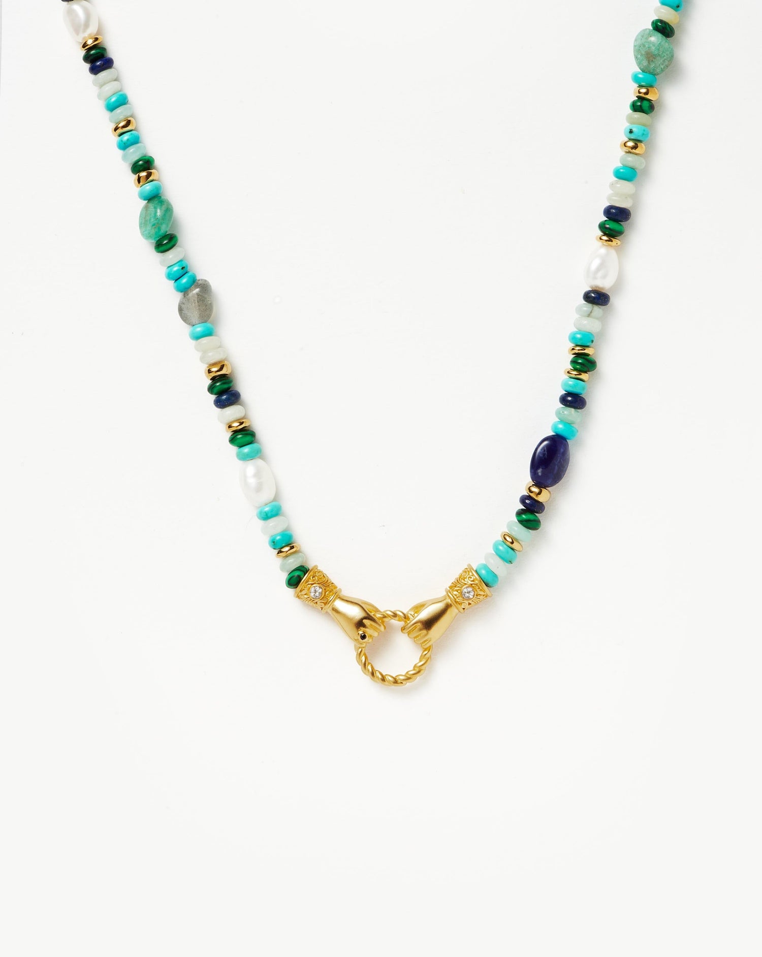 Harris Reed In Good Hands Beaded Gemstone Necklace | 18ct Gold Plated/Turquoise, Lapis & Pearl Necklaces Missoma 