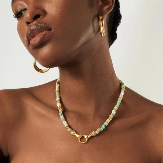 Harris Reed In Good Hands Chunky Beaded Gemstone Necklace | 18ct Gold Plated/Multi Amazonite & Pearl Necklaces Missoma 