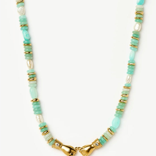 Harris Reed In Good Hands Chunky Beaded Gemstone Necklace | 18ct Gold Plated/Multi Amazonite & Pearl Necklaces Missoma 