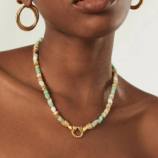 Harris Reed In Good Hands Chunky Beaded Gemstone Necklace | 18ct Gold Plated/Multi Amazonite & Pearl Necklaces Missoma 