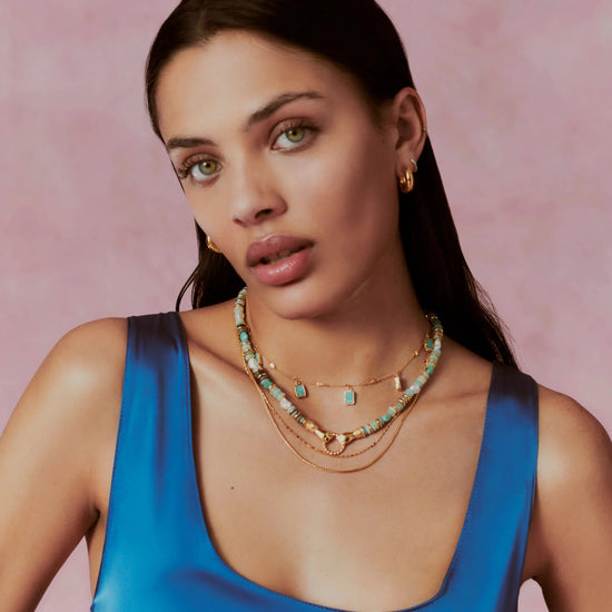 Harris Reed In Good Hands Chunky Beaded Gemstone Necklace | 18ct Gold Plated/Multi Amazonite & Pearl Necklaces Missoma 