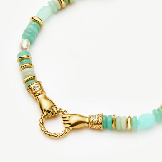 Harris Reed In Good Hands Chunky Beaded Gemstone Necklace | 18ct Gold Plated/Multi Amazonite & Pearl Necklaces Missoma 