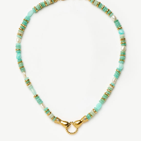 Harris Reed In Good Hands Chunky Beaded Gemstone Necklace | 18ct Gold Plated/Multi Amazonite & Pearl Necklaces Missoma 